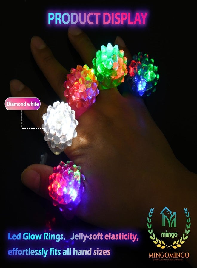 MINGOMINGO 25 Pack LED Light Up Rings & Glow Rings Bulk Party Favors - 3-Mode Flashing LED Toys, Non-Candy Valentines Day Gifts for Kids Classroom, Treasure Box Prizes, Mardi Gras Party Supplies - Image 2